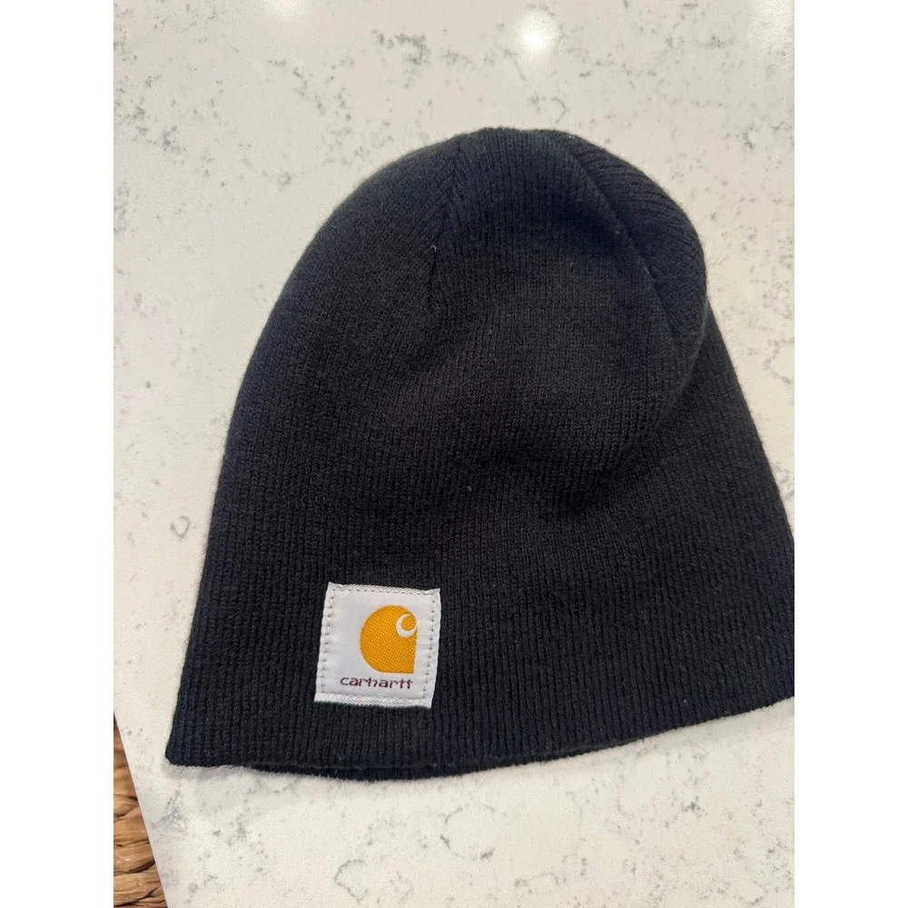 Vintage Carhartt Watch Hat Beanie Black Acrylic Logo Patch Made in USA BLK Mens